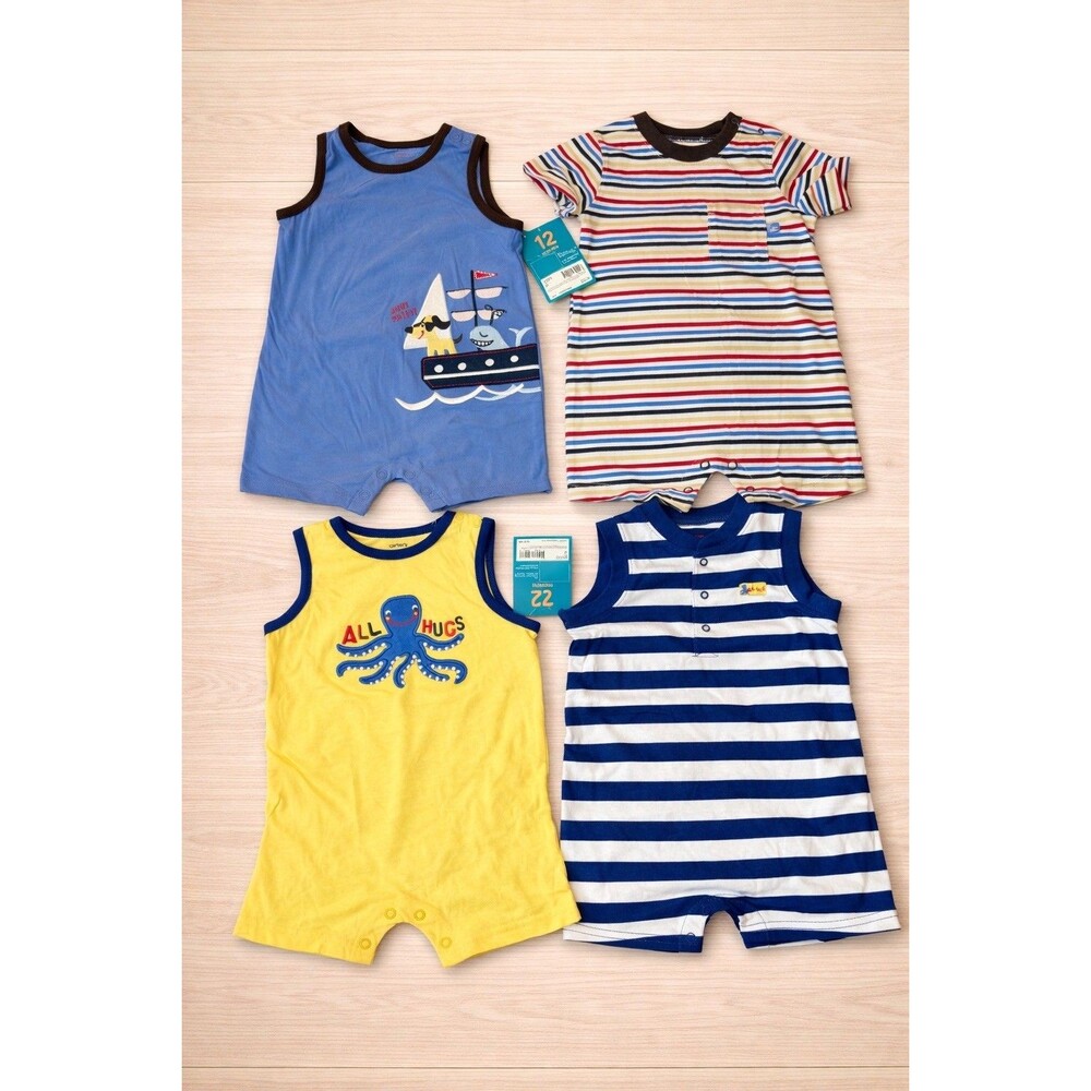 NEW LOT-4 NWT Boys 12 Months Summer Clothes Carter Rompers One piece Outfits